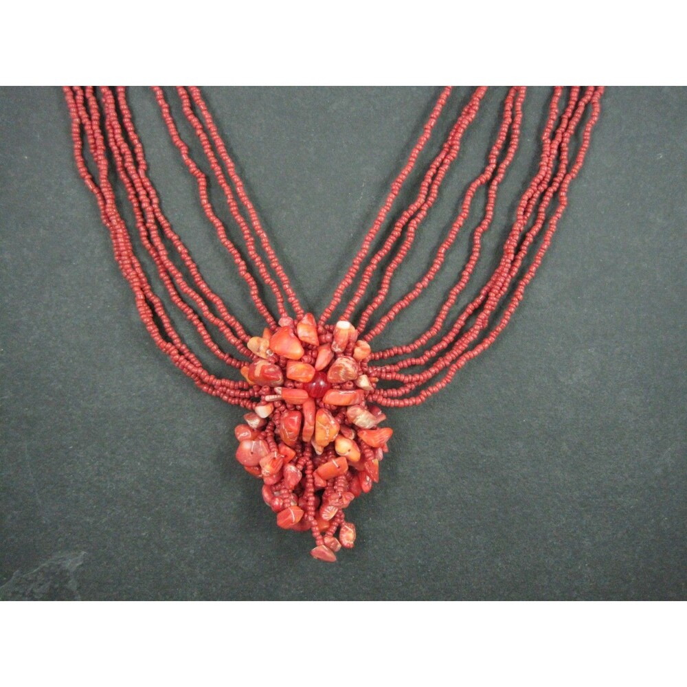 Vintage Mediterranean Red Coral Multi-Strand Bead Necklace